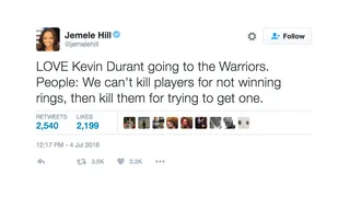 No Wrong Decision - The sports commentator made a good point to those questioning his decision.&nbsp;(Photo: Jemele Hill via Twitter)&nbsp;