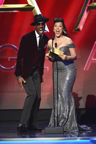 Comedians J.B. Smoove and Robin Thede. - (Photo by Aaron J. Thornton/Getty Images for BET)