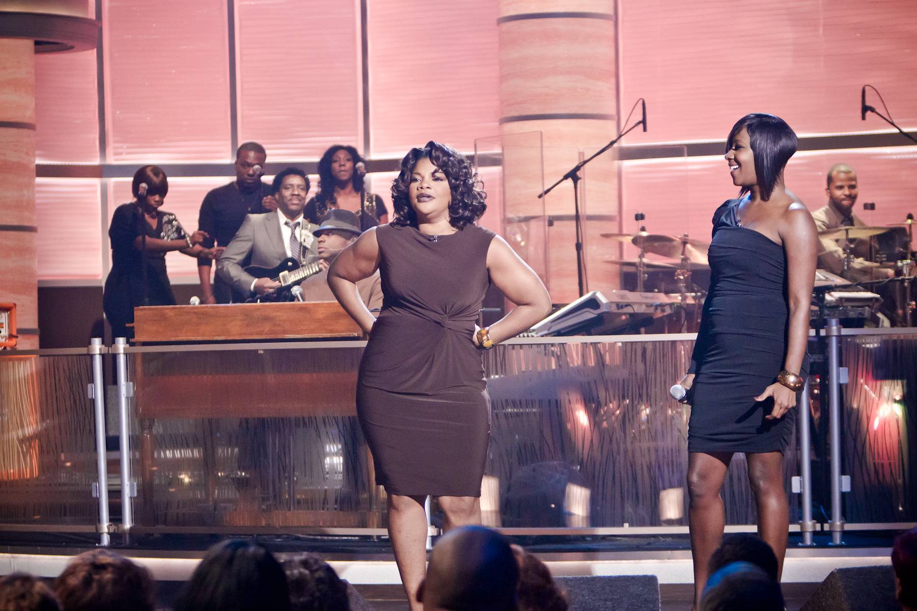 Still Here\r - Mo'Nique welcomes LeAndria Johnson, winner of Sunday Best Season 3, to the stage. Since her victory, her life has changed in a big way but Johnson adds, "I'm still here, I'm still living, so I just thank God for that."\r&nbsp;\r(Photo: Darnell Williams/BET)