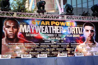 Star Power - Floyd Mayweather and Victor Ortiz announced their Sept. 17 fight Wednesday night at L.A. Live in Los Angeles. The the two fighers will step in the ring at the MGM Grand in Las Vegas.&nbsp;(Photo: Marcus Vanderberg)