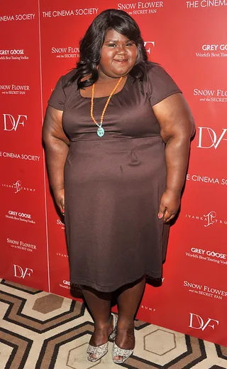 Pretty in Purple - Gabourey Sidibe attends the Cinema Society with Ivanka Trump Jewelry &amp; Diane Von Furstenberg screening of Snow Flower And The Secret Fan at the Tribeca Grand Hotel in New York City. (Photo: Stephen Lovekin/Getty Images)