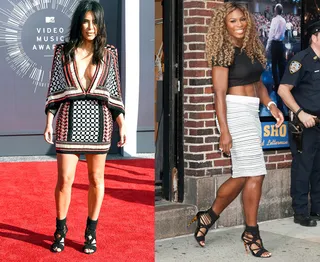 Kim Kardashian and Serena Williams - Kimmy strikes again! This time the reality star battles her friend&nbsp;Serena Williams&nbsp;in Balmain's black braided leather sandals. You can't go wrong in these. Both beauties kill it. (Photos from left: Frazer Harrison/Getty Images, Janet Mayer/Splash News)
