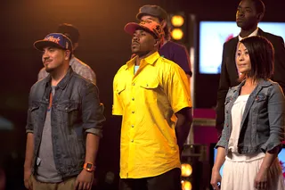 Bye Jamieson Hill - The first thing the judges did was alert Jamieson Hill that his behavior with the crowd was innappropriate and his record was scratched. We are now down to 5.  (Photo: Moses Mitchell/BET)