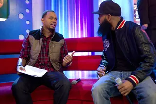 Stalley - Stalley and Terrence touch base with one another during a commercial break at 106 &amp; Park.&nbsp;(Photo: John Ricard / BET)