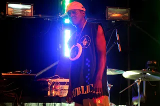 Flavor Flav - Flava Flav poses with his recognized&nbsp;chain clock around his neck&nbsp;during Public&nbsp;Enemy performance.&nbsp;&nbsp;(Photo: Candice Lawler / BET)