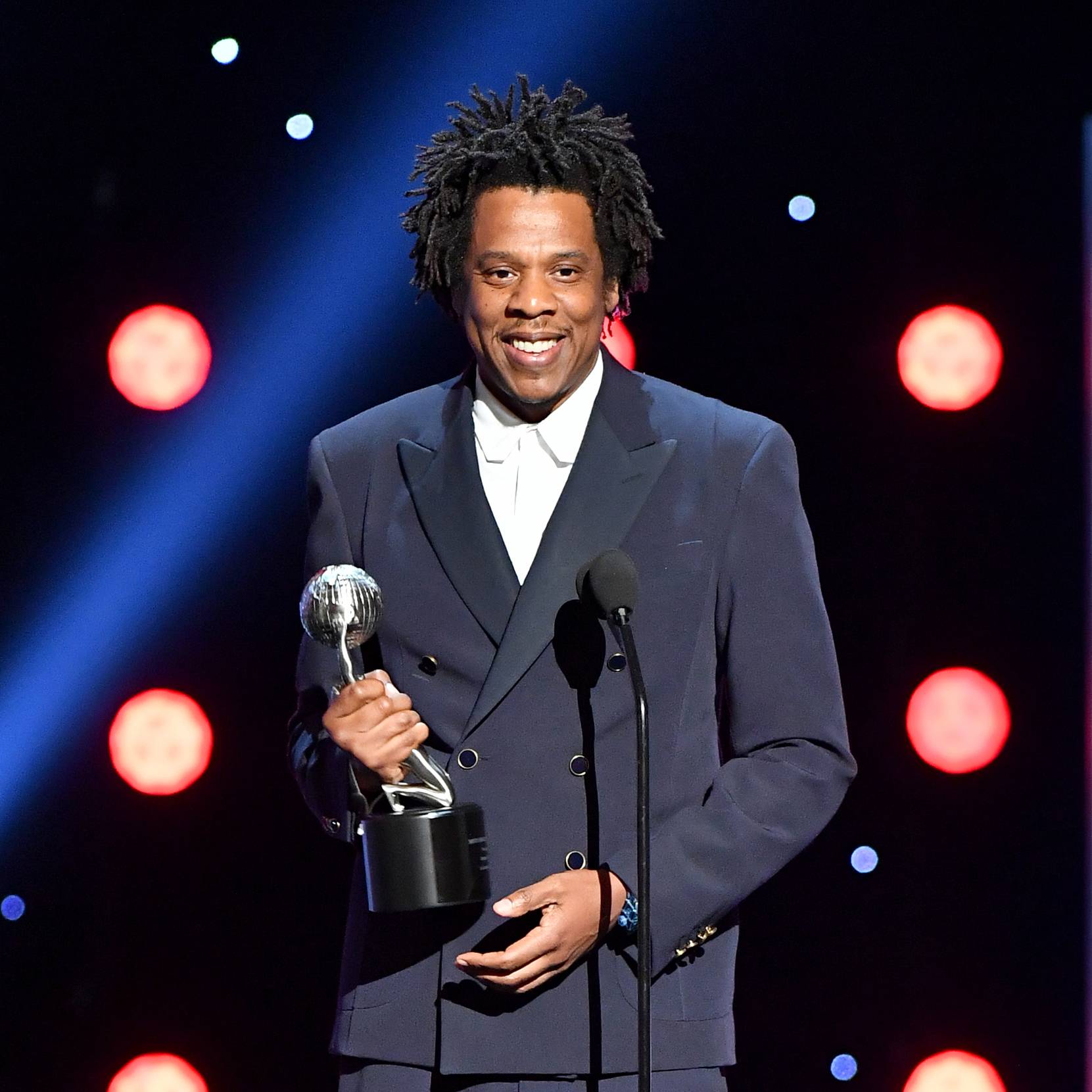 HOLLYWOOD, CALIFORNIA - MARCH 30: Jay-Z accepts the Presidentâs Award onstage at the 50th NAACP Image Awards at Dolby Theatre on March 30, 2019 in Hollywood, California. (Photo by Earl Gibson III/Getty Images for NAACP)