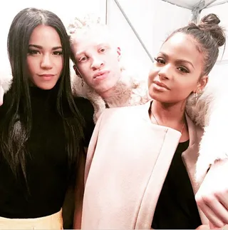 Christina Milan @christinamilian - Two-thirds of the sisters of Christina Milian Turned Up chill behind-the-scenes at NYFW with model Shaun Ross.(Photo: Christina Milian via Instagram)