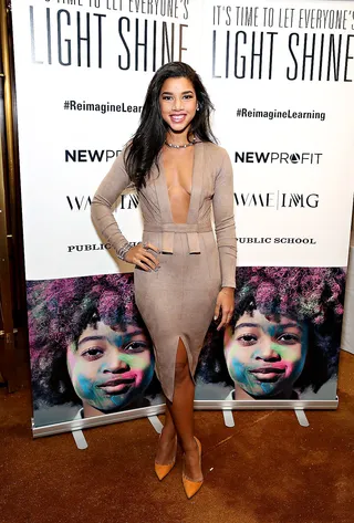 Hannah Bronfman - The entrepreneur/DJ steps out in a Valencia Atelier original. She adds a pop of color to the neutral suede with her vibrant pumps. We love this fit!(Photo: Cindy Ord/Getty Images for New Profit Inc)