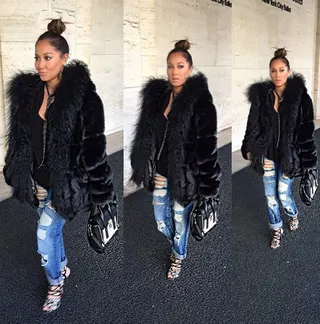 Adrienne Bailon&nbsp;@adrienne_bailon - "Going... Going... GONE.&nbsp;#NYFW&nbsp;#NYC&nbsp;#LincolnCenter"  The Real co-host's #OOTD is what we call "Gone With the Wind fabulous."  (Photo: Adrienne Bailon via Instagram)