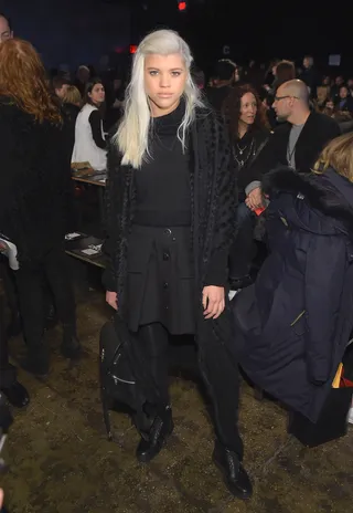 Sofia Richie - Lionel Richie's youngest attends the DKNY fashion show in an all-black getup and platinum locks. Very rocker chic!  (Photo: Michael Loccisano/Getty Images for Mercedes-Benz Fashion Week)