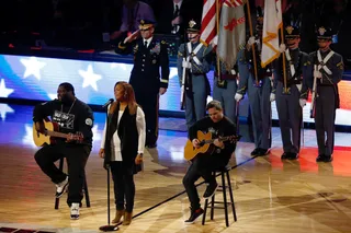 Songbird - Queen Latifah&nbsp;flawlessly sang the "Star Spangled Banner" during the 2015 NBA All-Star Game at Madison Square Garden.(Photo: Jeff Zelevansky/Getty Images)