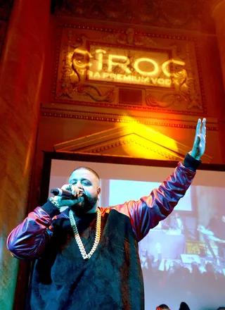 Hold Up - DJ Khaled gets the crowd hyped at the NBPA All-Star Players Social at Capitale in New York City.(Photo by Gustavo Caballero/Getty Images for National Basketball Players Association)