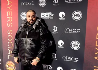 Staying Warm - DJ Khaled keeps himself protected from the chilly NYC weather.  (Photo: Gustavo Caballero/Getty Images for National Basketball Players Association)