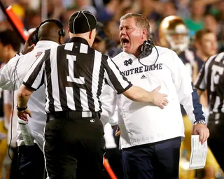 Foul Call - Notre Dame head coach Brian Kelly disputes a call during the first half. (Photo: John Bazemore/AP Photo)