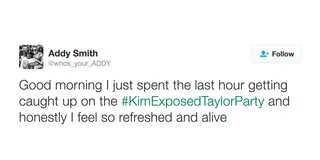 Morning Refresher - Forget coffee. Kim's got your morning fix right here.(Photo: Addy Smith via Twitter)&nbsp;