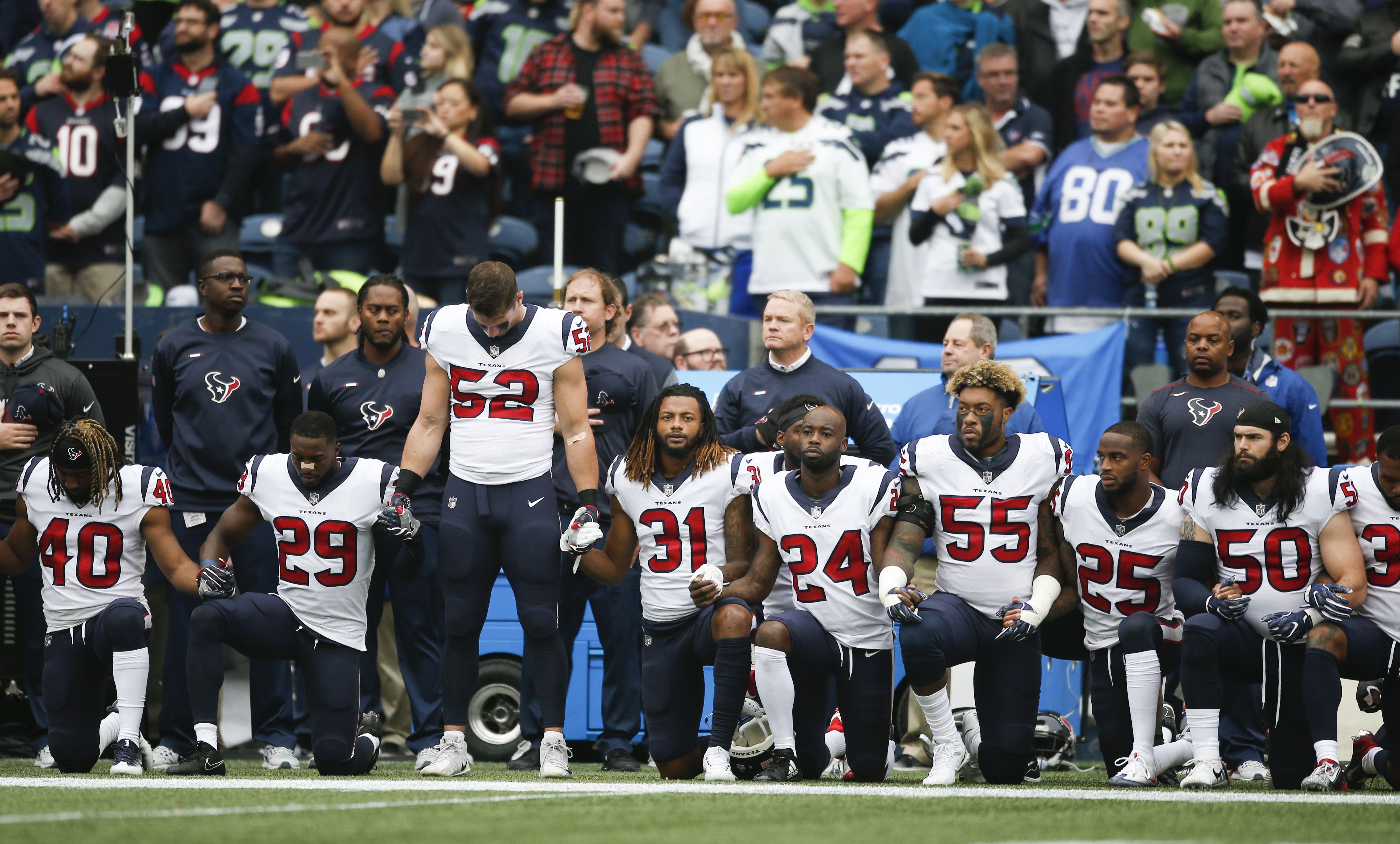 Majority of Houston Texans players took a knee during the national anthem before their game with the Seahawks.