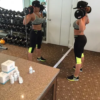 Evelyn Lozada @evelynlozada - The star of Living Lozada hit the weight room to snap back from the baby weight she put on while pregnant with her son. Motivation.   (Photo: Evelyn Lozada via Instagram)
