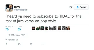 The Jokes Kept on Comin' - ...because where else would the rest of HOV's &quot;Pop Style&quot; verse be?&nbsp;(Photo: David Oppizzi via Twitter)