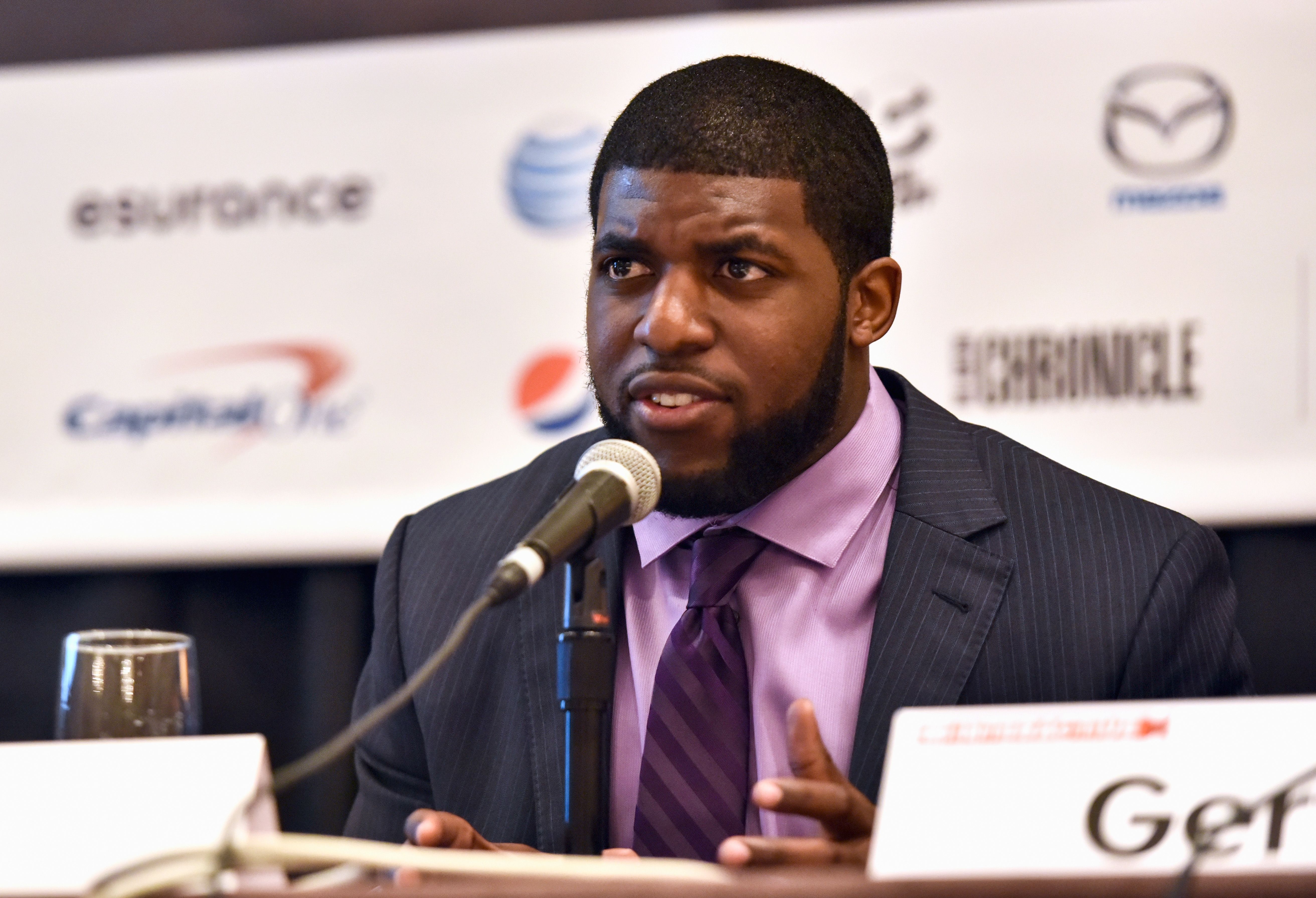 AUSTIN, TX - MARCH 13:  NFL player Emmanuel Acho speaks onstage at 'Problem Solvers: Compensating College Athletes for Their Likeness' during the 2015 SXSW Music, Film + Interactive Festival at Four Seasons Hotel on March 13, 2015 in Austin, Texas.  (Photo by Amy E. Price/Getty Images for SXSW)