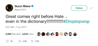 Don't Be A Hater - (Photo: Gucci Mane via Twitter)