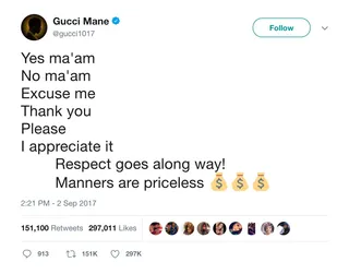 Manners Matter - (Photo: Gucci Mane via Twitter)