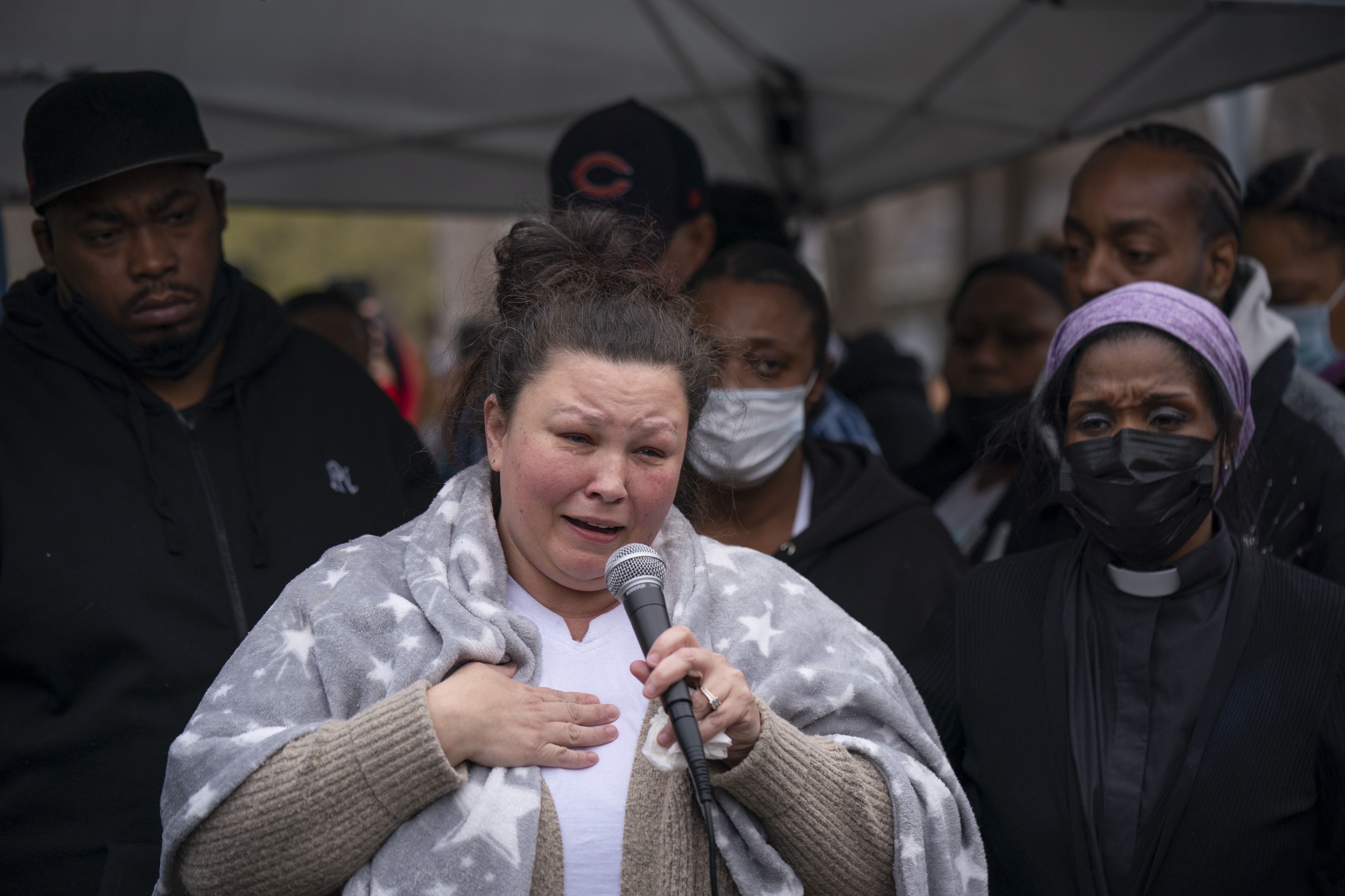 Daunte Wright’s mother, Katie, eulogized her son at the vigil for him Monday night.    ]  JEFF WHEELER • jeff.wheeler@startribune.com 

The community responded to the police killing of 20-year-old Daunte Wright with hundreds joining his family for a vigil Monday night, April 12, 2021 at the location on 63 Ave. N. in Brooklyn Center where he was killed.