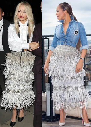 Rita Ora and Marjorie Harvey - Rita doesn't reel this look in. But the Fall 2015 Chanel&nbsp;tweed and feather detail skirt is a winner on Mrs. Harvey. We adore the texture combo she sported during her Paris adventures.&nbsp;(Photos from left: Will Alexander/WENN.com, Marjorie Harvey via Instagram)