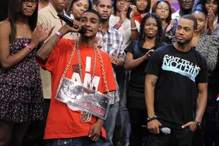 North Carolina in the Building - Freestyle Friday competitor Yung Nut and Terrence J on set at BET's 106 &amp; Park. (Photo: John Ricard / BET)