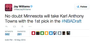 Jay Williams @RealJayWilliams - Karl Anthony-Towns is the best skilled big man available and would fit in well with the Minnesota Timberwolves' up-tempo offense.(Photo: Jay Williams via Twitter)