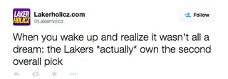 Lakerholicz @Lakerholicz - Basically the opposite of what New York Knicks' fans felt Tuesday night through Wednesday morning.&nbsp;(Photo: Lakerholicz.com via Twitter)