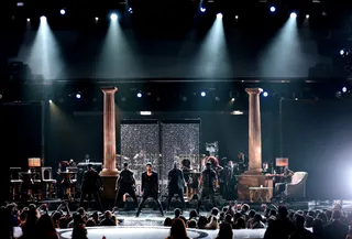 An Empire Unites  - Empire's Jussie Smollett and Yazz take the stage for a medley of Empire soundtrack hits. (Photo: Mark Davis/BET/Getty Images for BET)