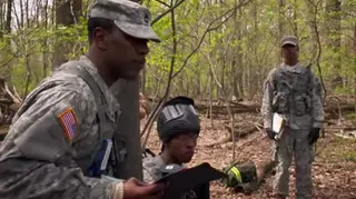 Prioritize - A cadet explains to Sergeant Damien Simmons what happened and how their team responded to the ambush. Simmons reiterates that security "is your number one priority."  (Photo: BET)