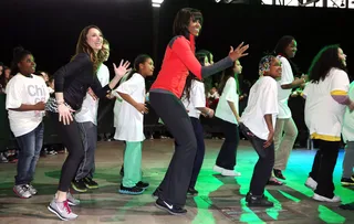 Active Schools - On March 1, Obama traveled to Chicago to launch Let's Move Active Schools, which aims to bring physical education back to schools. It was, she said, &quot;a groundbreaking, earth-shattering, awesomely inspiring day.&quot;(Photo: Tasos Katopodis/Getty Images)