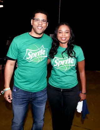 These Sprite Tees are LIT - Michael Smith and Jemele Hill are rocking their Sprite gear in the green room before the game.(Photo: Vivien Killilea/BET/Getty Images for BET)