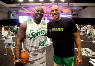 These Two Bond on the Court - TV personality Marcellus Williams and ex-NBA player Doug Christie participate in the celebrity basketball game presented by Sprite.(Photo: Jesse Grant/BET/Getty Images for BET)