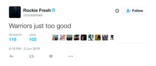 Rockie Fresh - That's definitely how it's looking. But can LeBron James and his Cleveland Cavaliers push the Golden State Warriors to the limit? These NBA Finals are still young.(Photo: Rockie Fresh via Twitter)