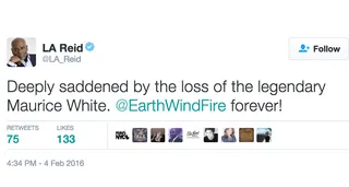 LA Reid - The record executive adds his voice to the chorus of tributes.(Photo: LA Reid via Twitter)