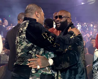 Much Love - Busta Rhymes and Rick Ross connect and embrace each other like real g's do.(Photo: Paras Griffin/BET/Getty Images for BET Networks)