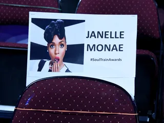 Monáe in the Middle - Electric Lady&nbsp;Janelle Monáe&nbsp;will be giving all the positive energy to her soul sista and this year's host Erykah Badu from her prime seat behind R. Kelly and in front of Wondaland rapper Jidenna. (Photo: Ethan Miller/Getty Images for BET)
