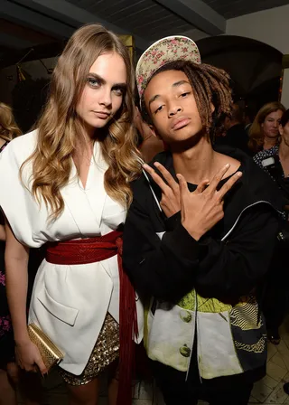 Young Hollywood - Model and actress Cara Delevingne poses with Jaden Smith&nbsp;at the after-party for the special Los Angeles screening of Paper Towns at the London hotel in West Hollywood.(Photo: Michael Kovac/WireImage)