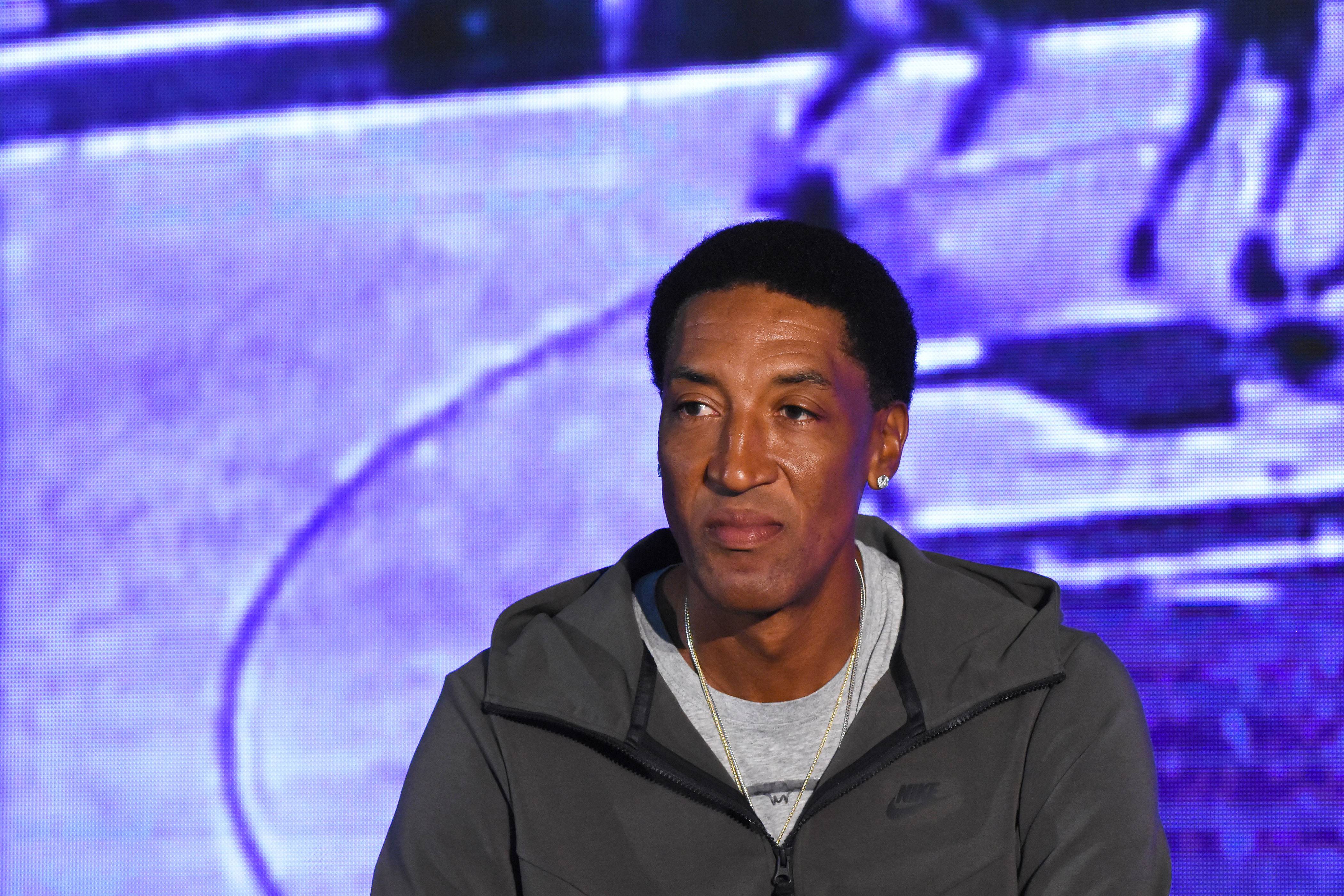 MEXICO CITY, MEXICO - SEPTEMBER 01: Former NBA player Scottie Pippen speaks during a press conference as part of Heat Fest at Citibanamex Center on September 01, 2018 in Mexico City, Mexico. (Photo by Carlos Tischler/Getty Images)