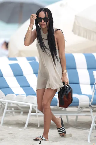 Just Beachy&nbsp; - Zoe Kravitz shows off her natural beauty while lounging on Miami Beach.(Photo: Brett Kaffee/Thibault Monnier, Pacific Coast News)