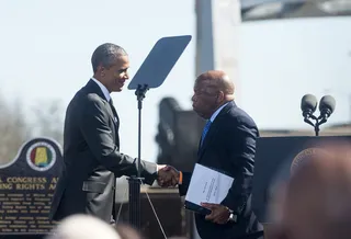 It's an Honor - President Barack Obama shakes hands with Rep. John Lewis after his very gracious introduction.&nbsp;(Photo: Ty Wright for BET)