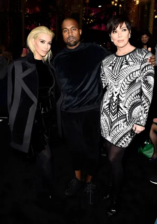 Mother of Dragons - Kim Kardashian debuts a Game of Thrones-inspired platinum blonde 'do alongside hubby Kanye West and mom Kris Jenner at the Balmain show during Paris Fashion Week. &nbsp;(Photo: Pascal Le Segretain/Getty Images)