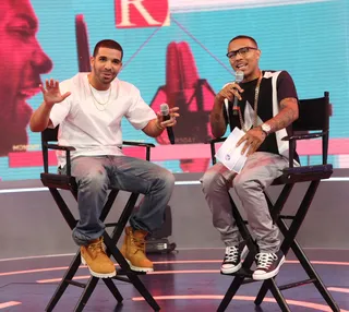 Ride Out - Drake and host Bow Wow on the 106 set. (Photo: Bennett Raglin/BET/Getty Images for BET)