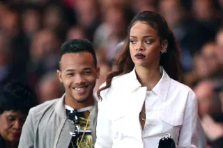 Family Affair - Rihanna takes her mom and younger brother to watch a soccer match between Paris Saint-Germain FC and Olympique de Marseille at Parc des Princes stadium in Paris.(Photo: Ralph, PacificCoastNews)