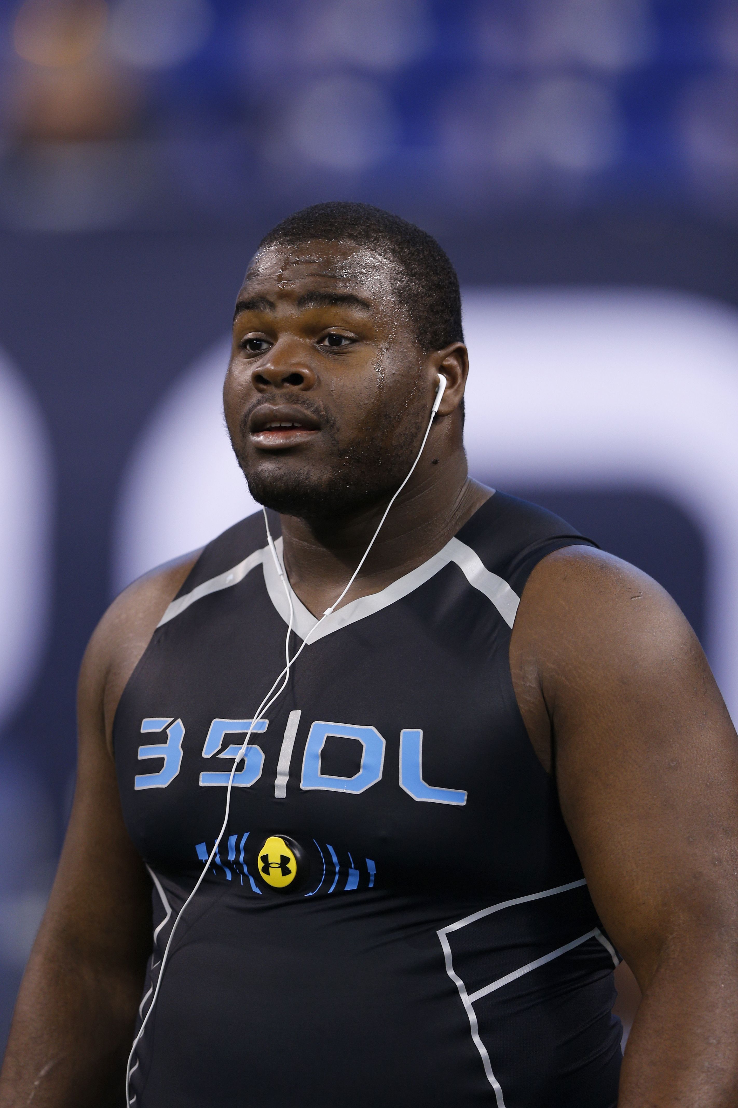 INDIANAPOLIS, IN - FEBRUARY 24: Former Notre Dame defensive lineman Louis Nix looks on during the 2014 NFL Combine at Lucas Oil Stadium on February 24, 2014 in Indianapolis, Indiana. (Photo by Joe Robbins/Getty Images)