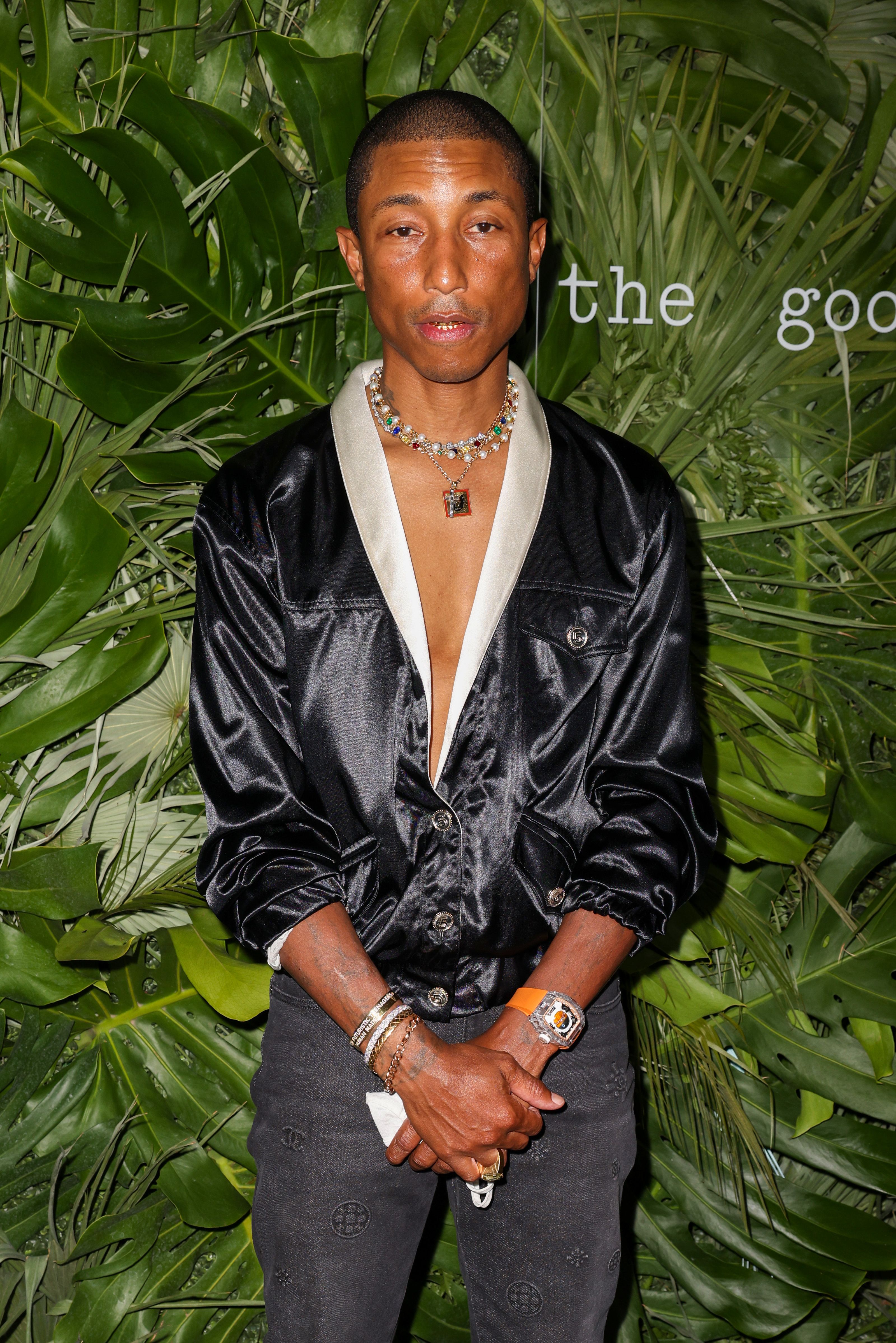 MIAMI BEACH, FLORIDA - APRIL 16: Pharrell Williams attends the Inter Miami CF Season Opening Party Hosted By David Grutman And Pharrell Williams at The Goodtime Hotel on April 16, 2021 in Miami Beach, Florida. (Photo by Alexander Tamargo/Getty Images)