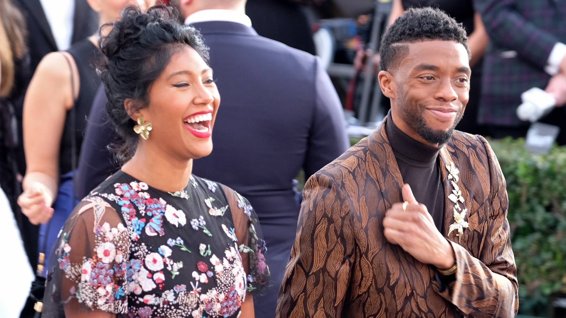 Chadwick Boseman and Simone Ledward Boseman on BET Buzz 2021.