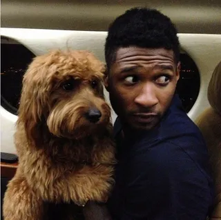 Usher - Flying private is the only way to go for Usher and his buddy Scarlett. (Photo: Usher via Instagram)